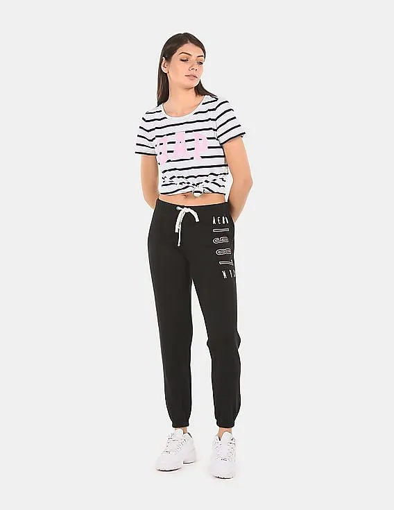 Aeropostale Women Black Brand Embroidered Knit Joggers