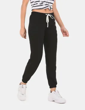 Aeropostale Women Black Brand Embroidered Knit Joggers