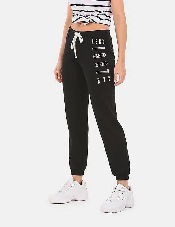 Aeropostale Women Black Brand Embroidered Knit Joggers