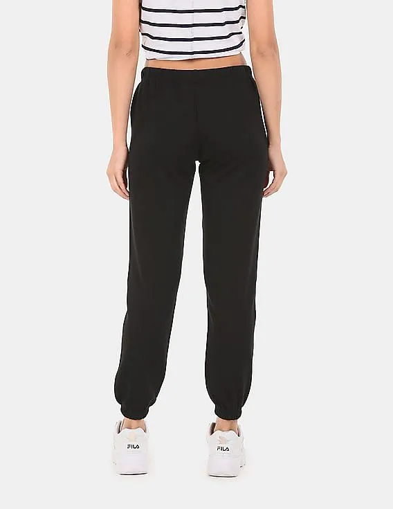 Aeropostale Women Black Brand Embroidered Knit Joggers