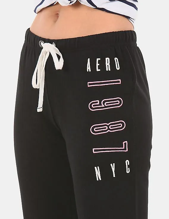 Aeropostale Women Black Brand Embroidered Knit Joggers