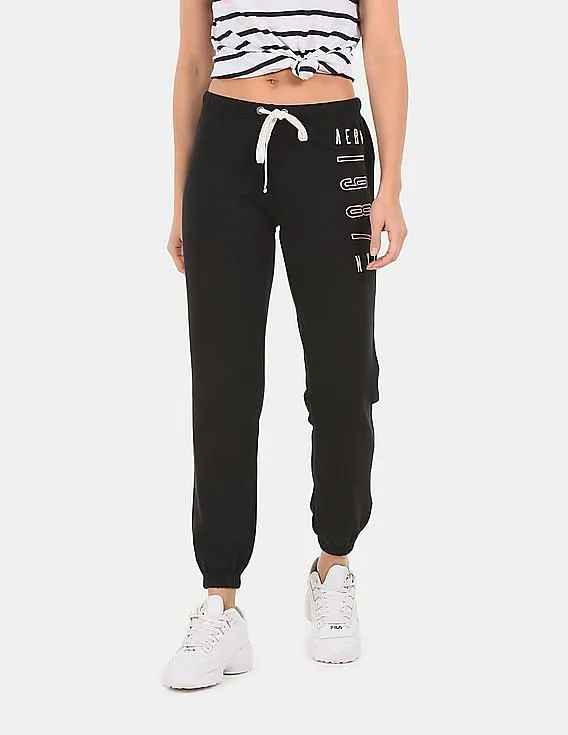 Aeropostale Women Black Brand Embroidered Knit Joggers