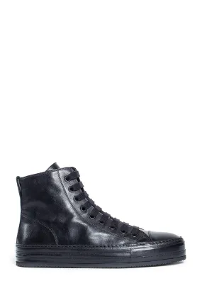 ann demeulemeester raven high-top sneakers in grained shiny calfksin