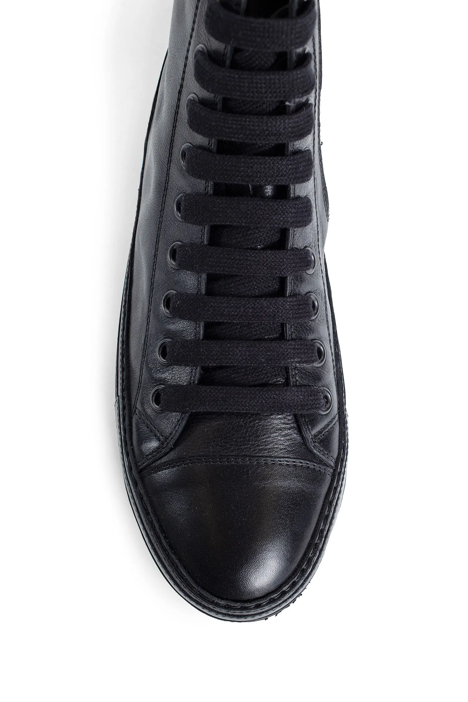 ann demeulemeester raven high-top sneakers in grained shiny calfksin