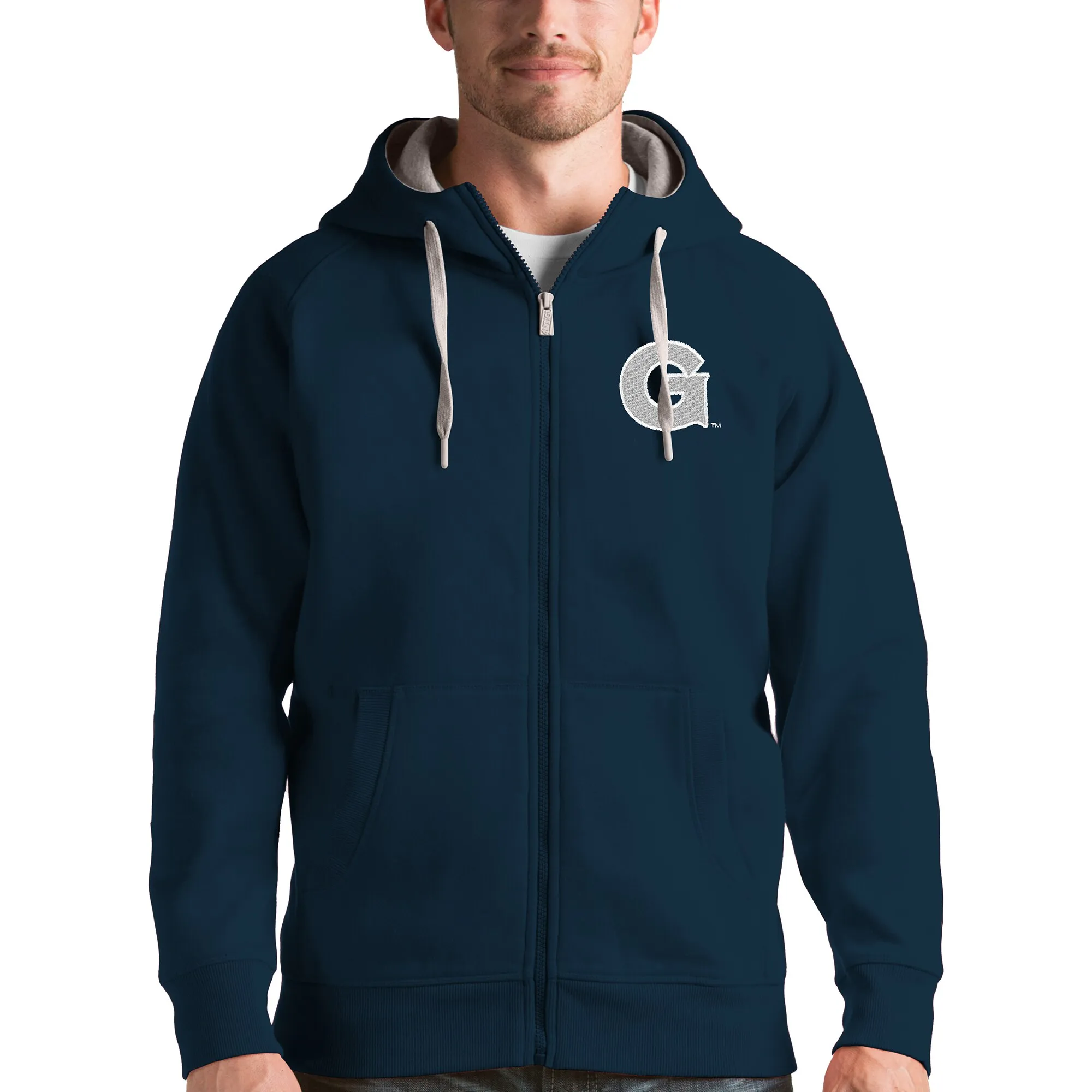 Antigua Georgetown Hoyas Navy Victory Full-Zip Hoodie