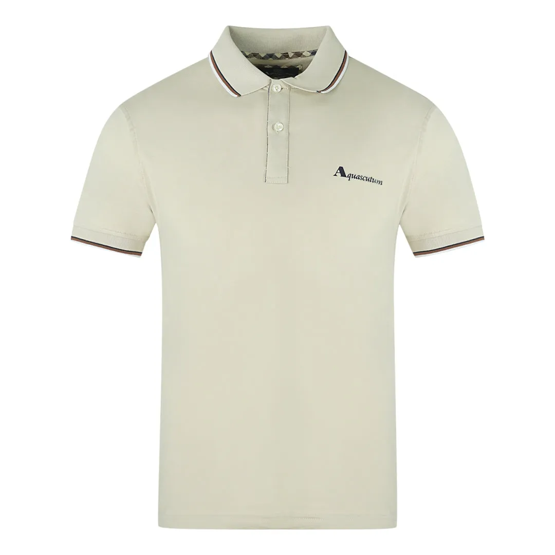 Aquascutum Tipped Collar Beige Polo Shirt