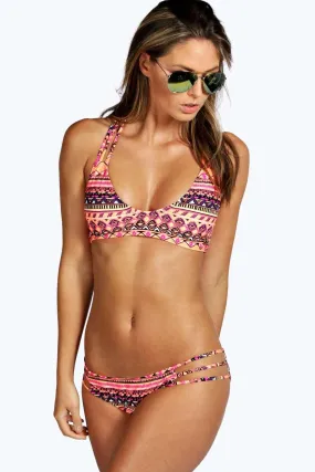 Aztec Print Strap Back Detail Bikini