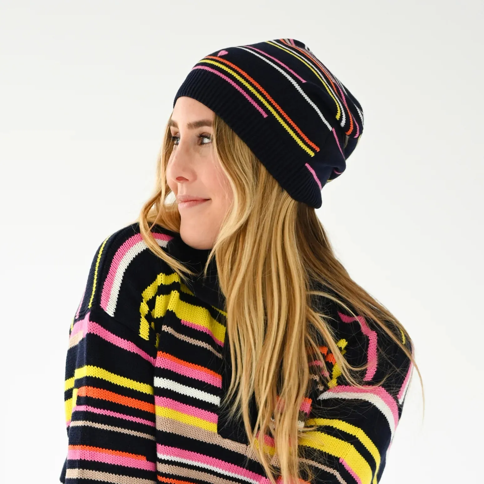 Beanie Hat Edited Stripe - Indigo