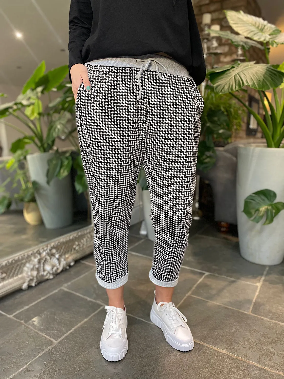 Black Printed Dogtooth Joggers