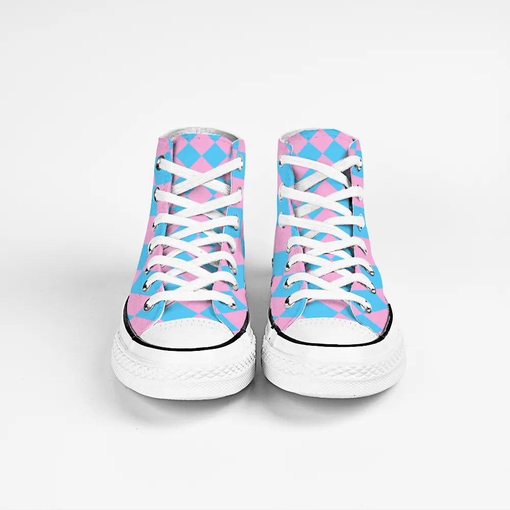 Blue Pink White Pride Circus Check 'Converse Style' Canvas High-Top Sneakers