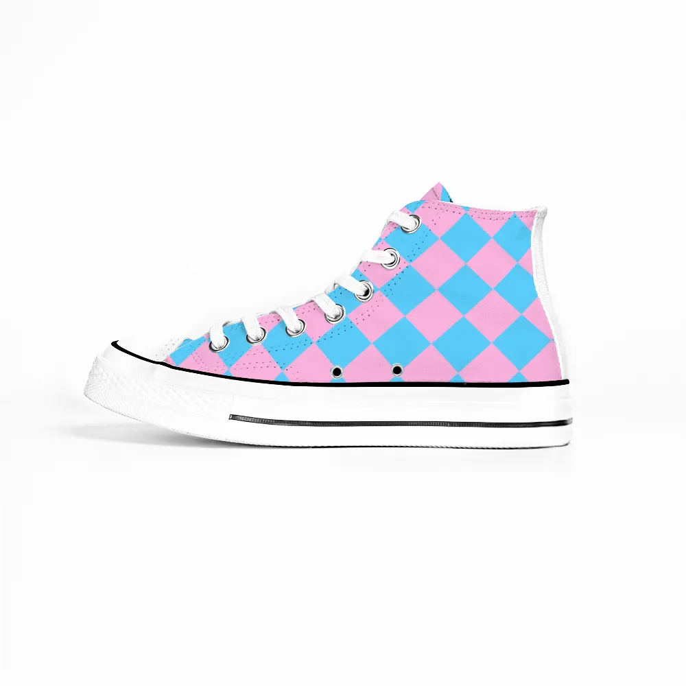 Blue Pink White Pride Circus Check 'Converse Style' Canvas High-Top Sneakers