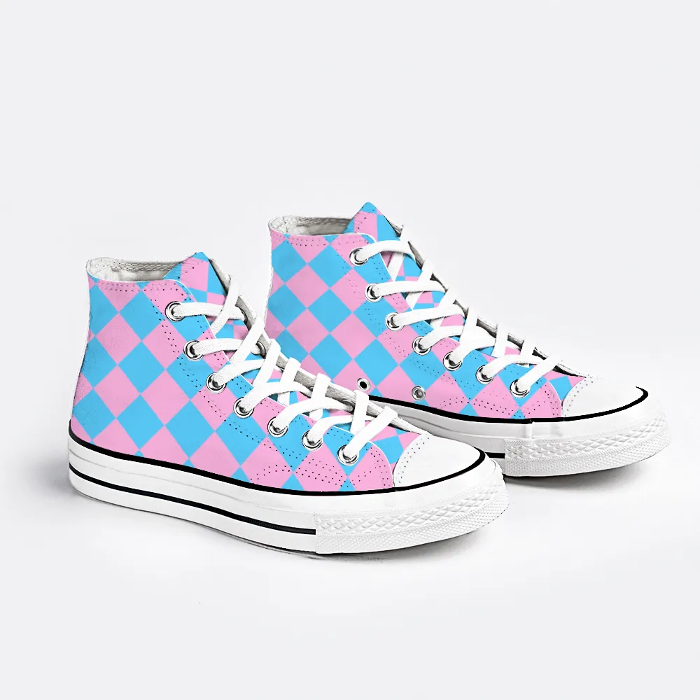 Blue Pink White Pride Circus Check 'Converse Style' Canvas High-Top Sneakers