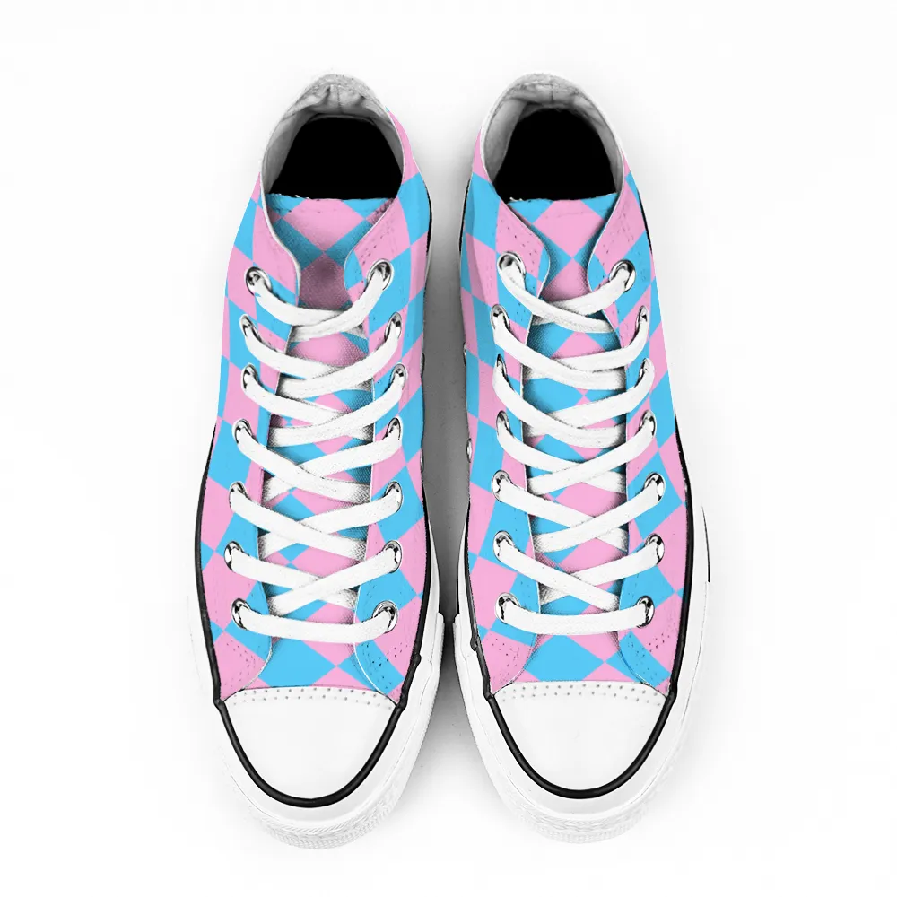 Blue Pink White Pride Circus Check 'Converse Style' Canvas High-Top Sneakers