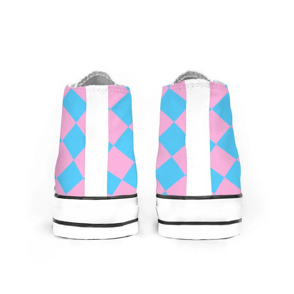 Blue Pink White Pride Circus Check 'Converse Style' Canvas High-Top Sneakers