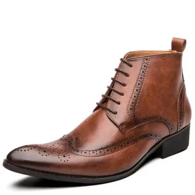 Brown retro brogue lace up shoe boot