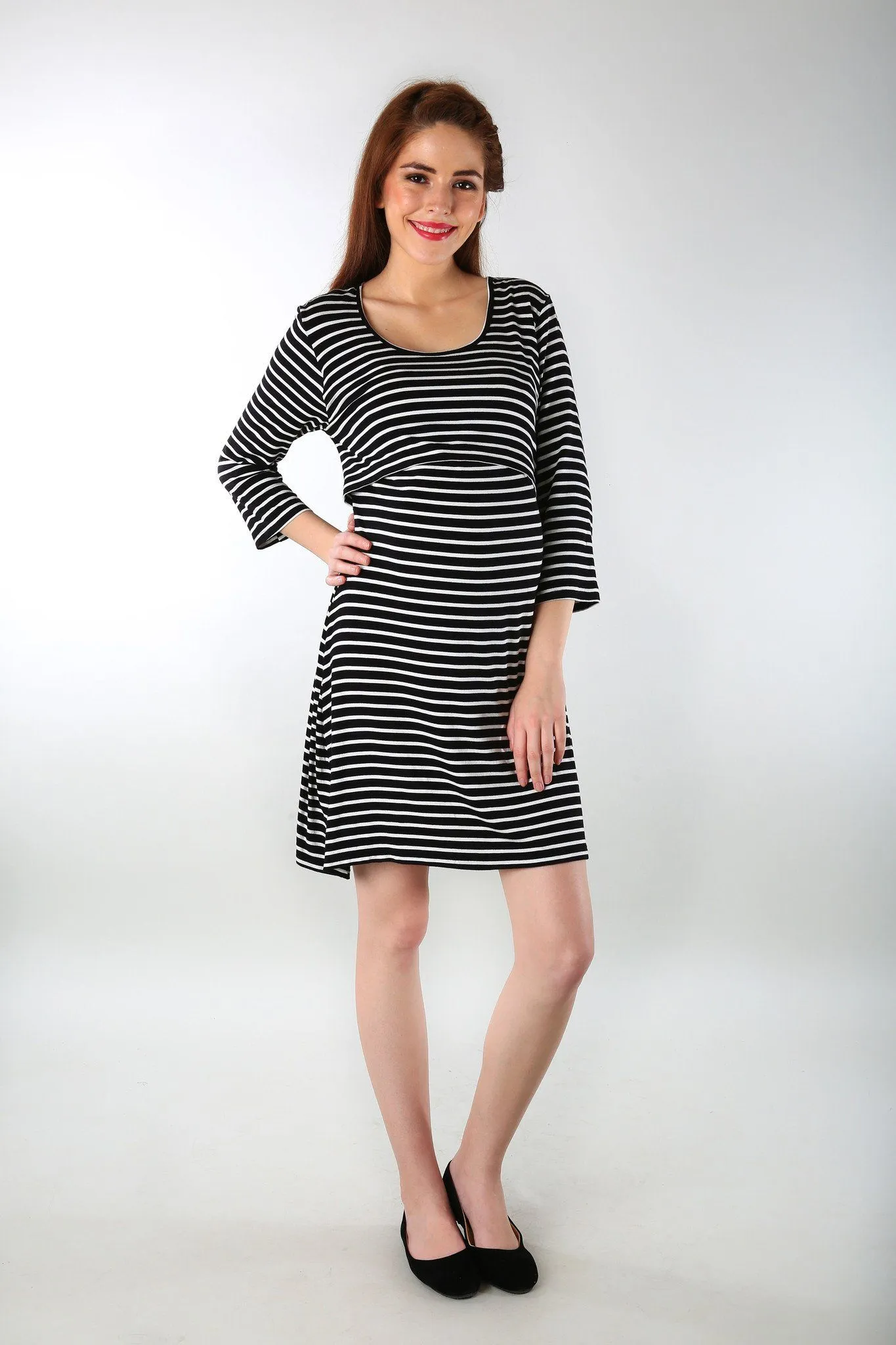 Classic Striped Maternity & Nursing Dress