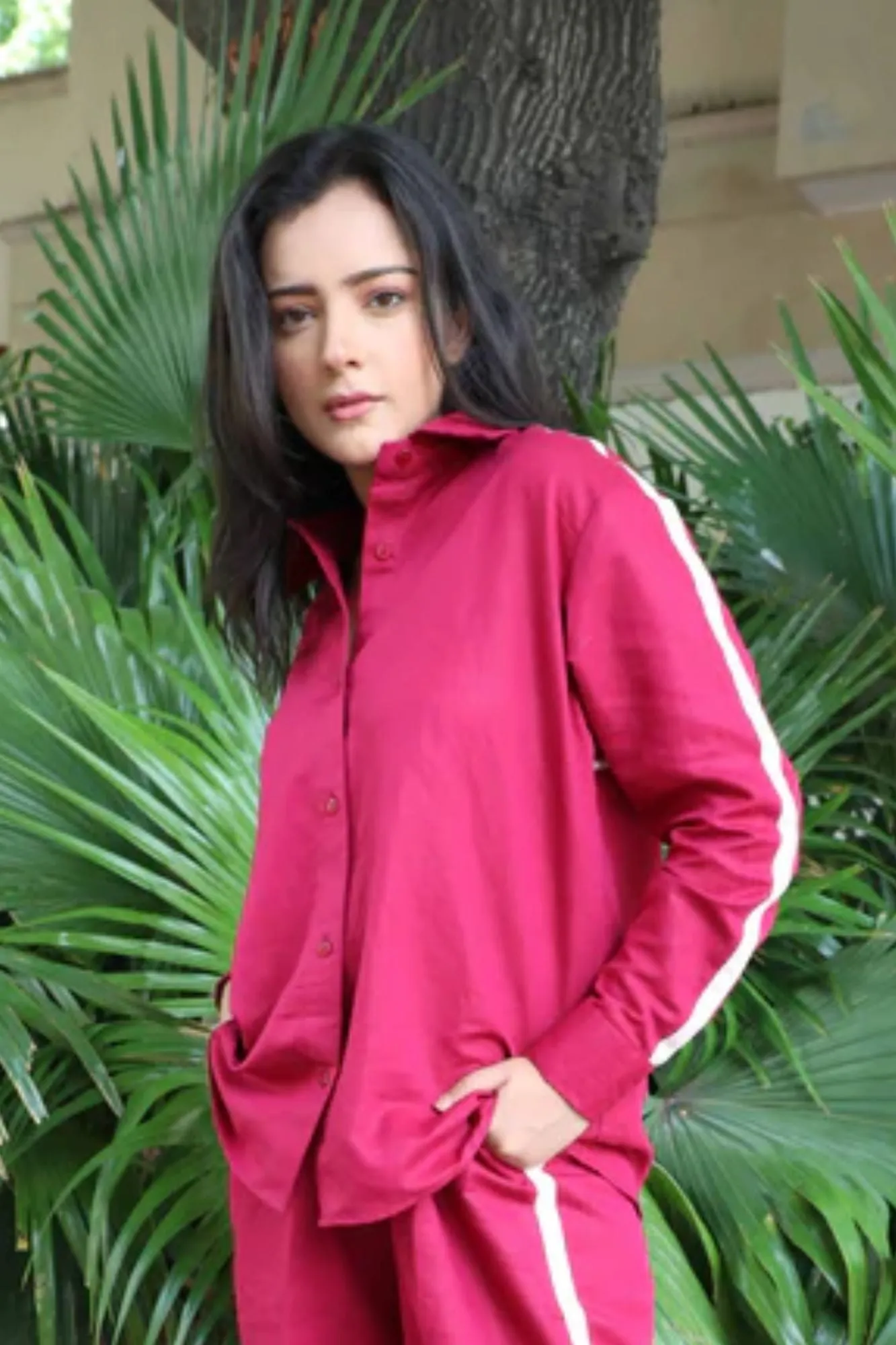 Classy Fuchsia Maternity & Nursing Shirt (Cotton Linen)