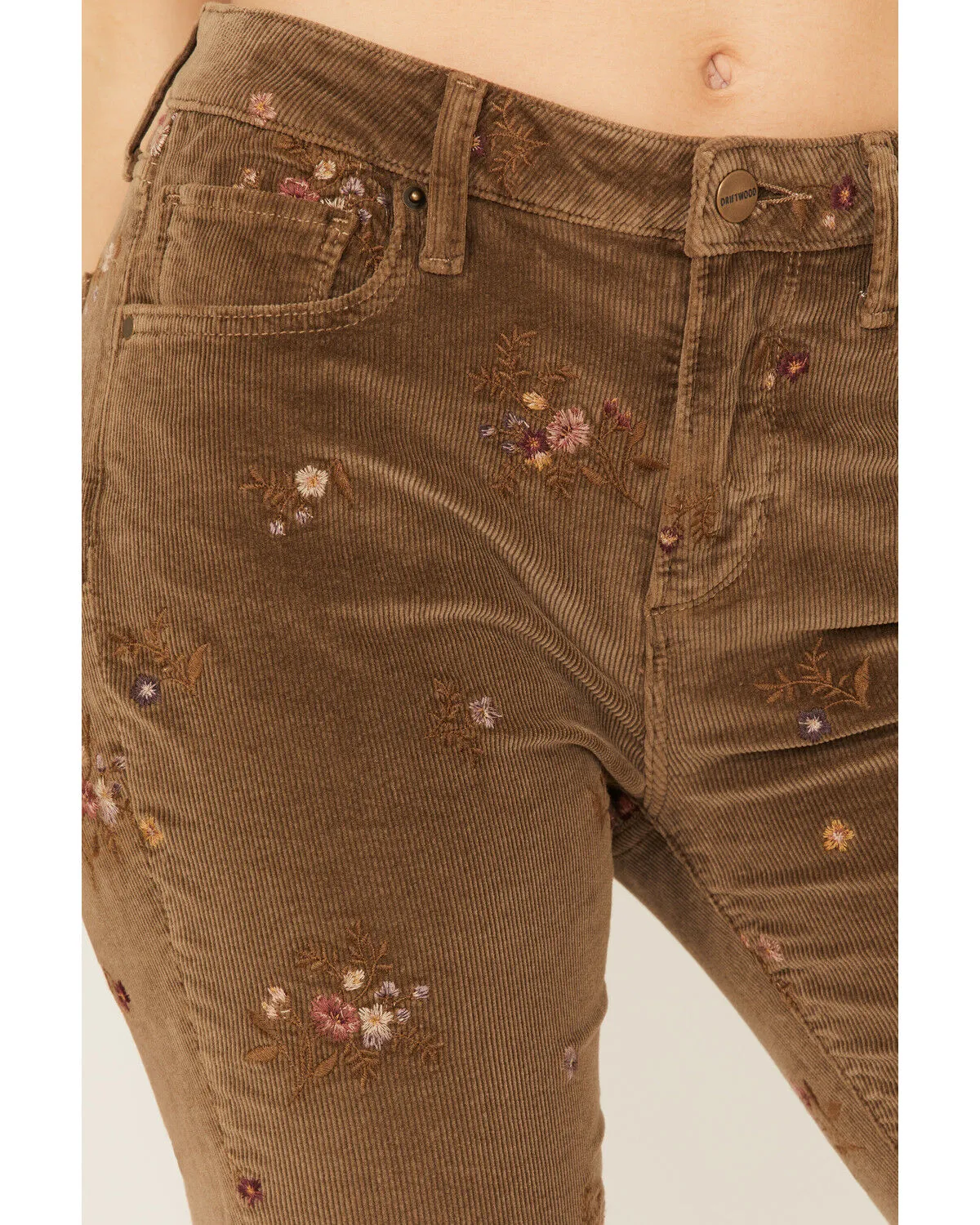 Driftwood Women's Farrah Embroidered Floral Corduroy Flare Jeans