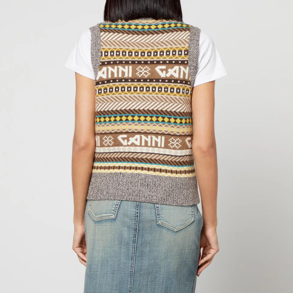 Ganni Cropped Logo-Intarsia Wool-Blend Vest - L | Coggles