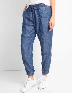 GAP Women Blue Tencel Seamed Joggers