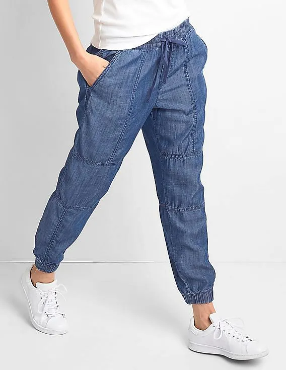 GAP Women Blue Tencel Seamed Joggers