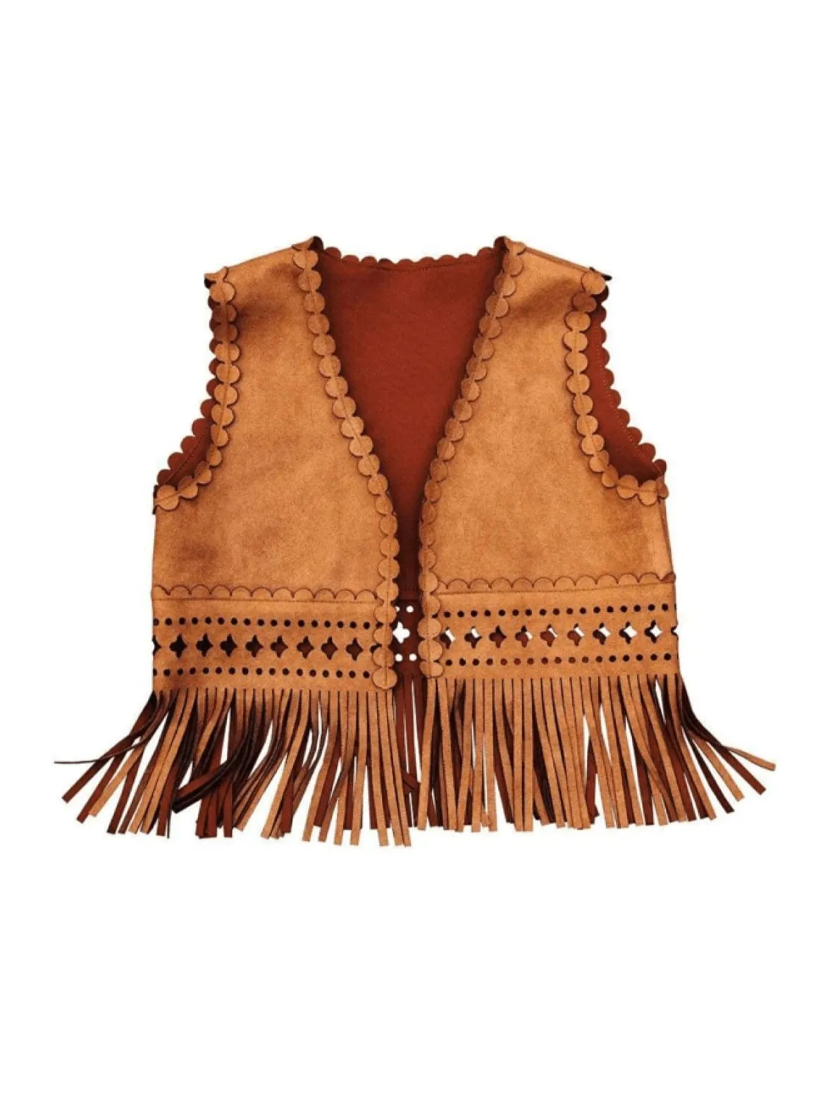 Girls Scalloped Suede Fringe Tassel Vest