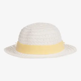 Girls White & Yellow Woven Hat