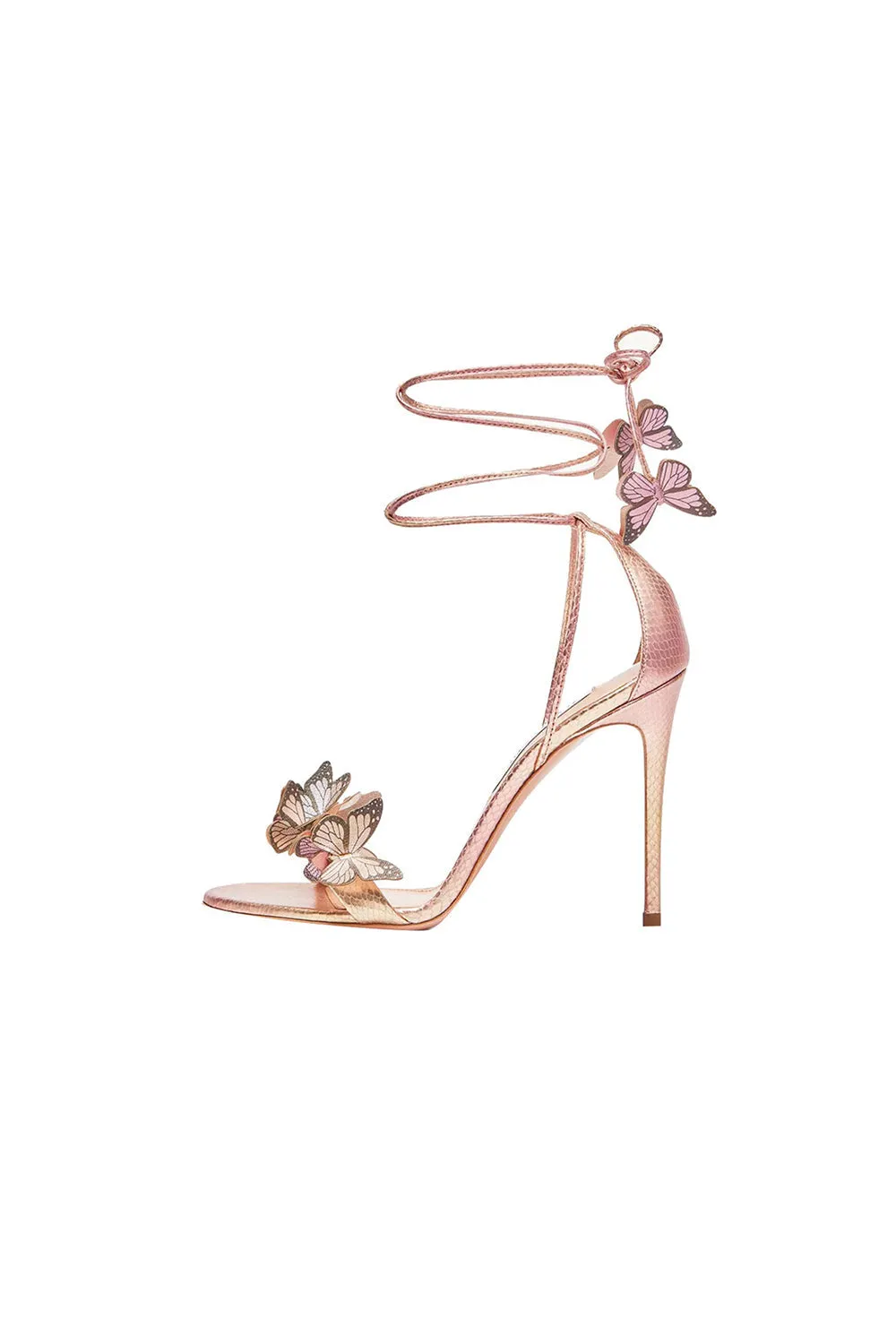 Gold Butterfly Embellished Lace Up High Heel Sandals