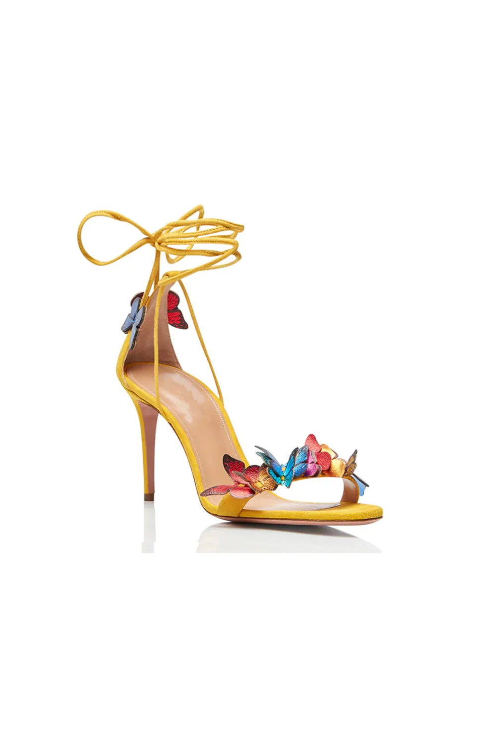 Gold Butterfly Embellished Lace Up High Heel Sandals