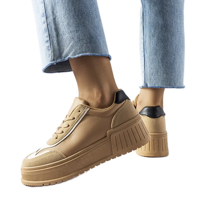 Inna Beige sneakers on a thick platform Seluci VL178P Khaki