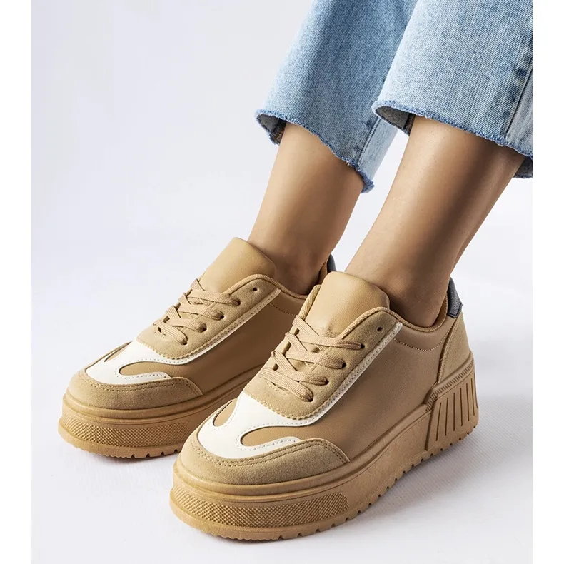 Inna Beige sneakers on a thick platform Seluci VL178P Khaki