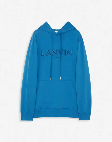 LANVIN CLASSIC PARIS OVERSIZED EMBROIDERED HOODIE, NEPTUNE BLUE