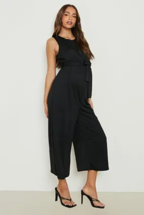 Maternity Belted Culotte Jumpsuit