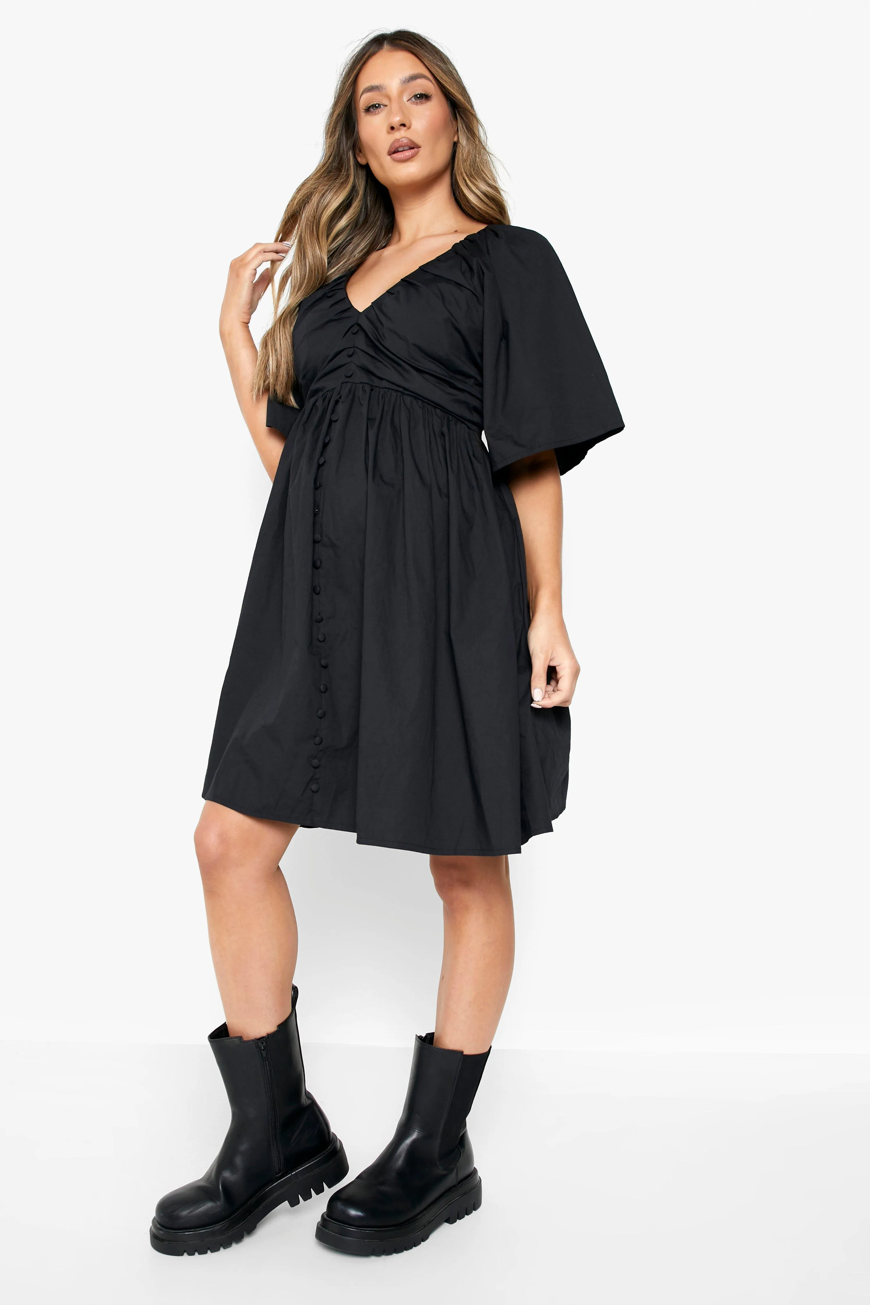 Maternity Cotton Button Front Smock Dress