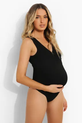 Maternity Crinkle Wrap Front Swimsuit