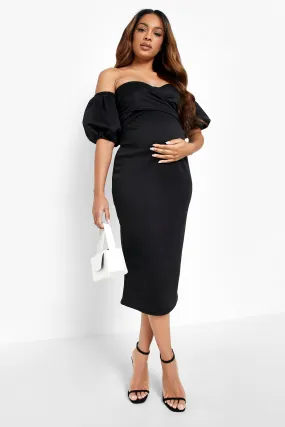 Maternity Cross Front Puff Sleeve Dress