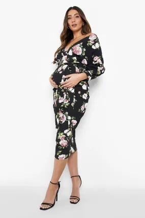 Maternity Floral Off Shoulder Midi Dress