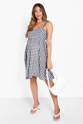 Maternity Gingham Frill Shoulder Smock Dress