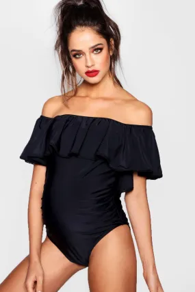 Maternity Off Shoulder Ruffle Swimsuit