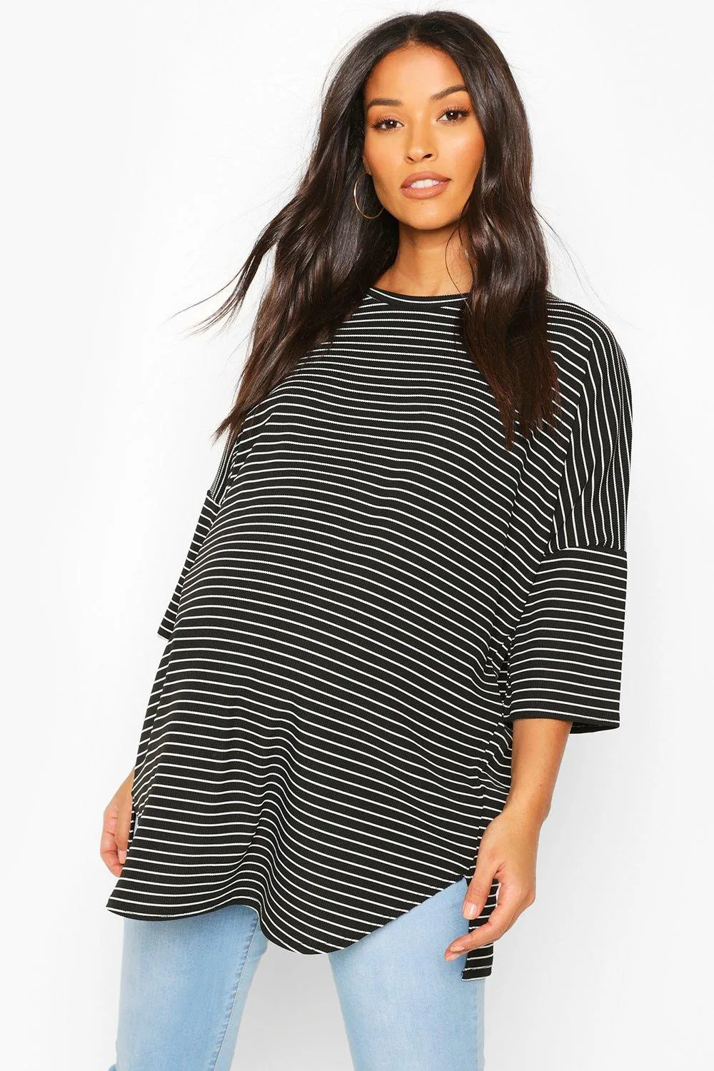 Maternity Oversized Stripe Ribbed T-Shirt