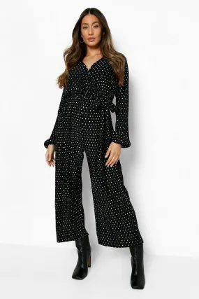 Maternity Polka Dot Plisse Wrap Jumpsuit