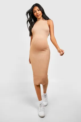 Maternity Racer Rib Knit Midi Dress