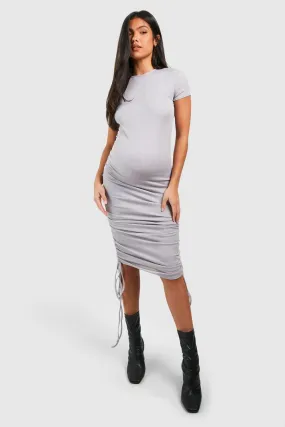 Maternity Short Sleeve Ruched Side Midi Dress