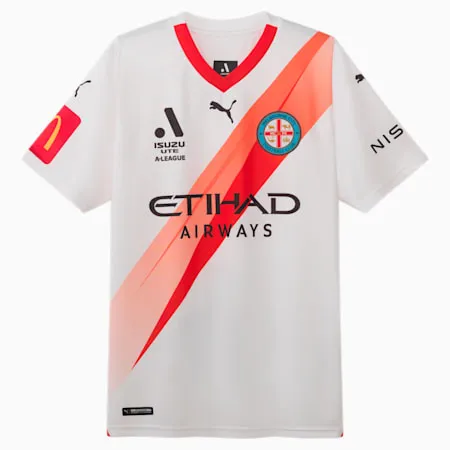 Melbourne City FC Replica 23/24 AWAY Jersey - Youth 8-16 years | PUMA White-PUMA Red-MCFC | PUMA Cyber Deals | PUMA 