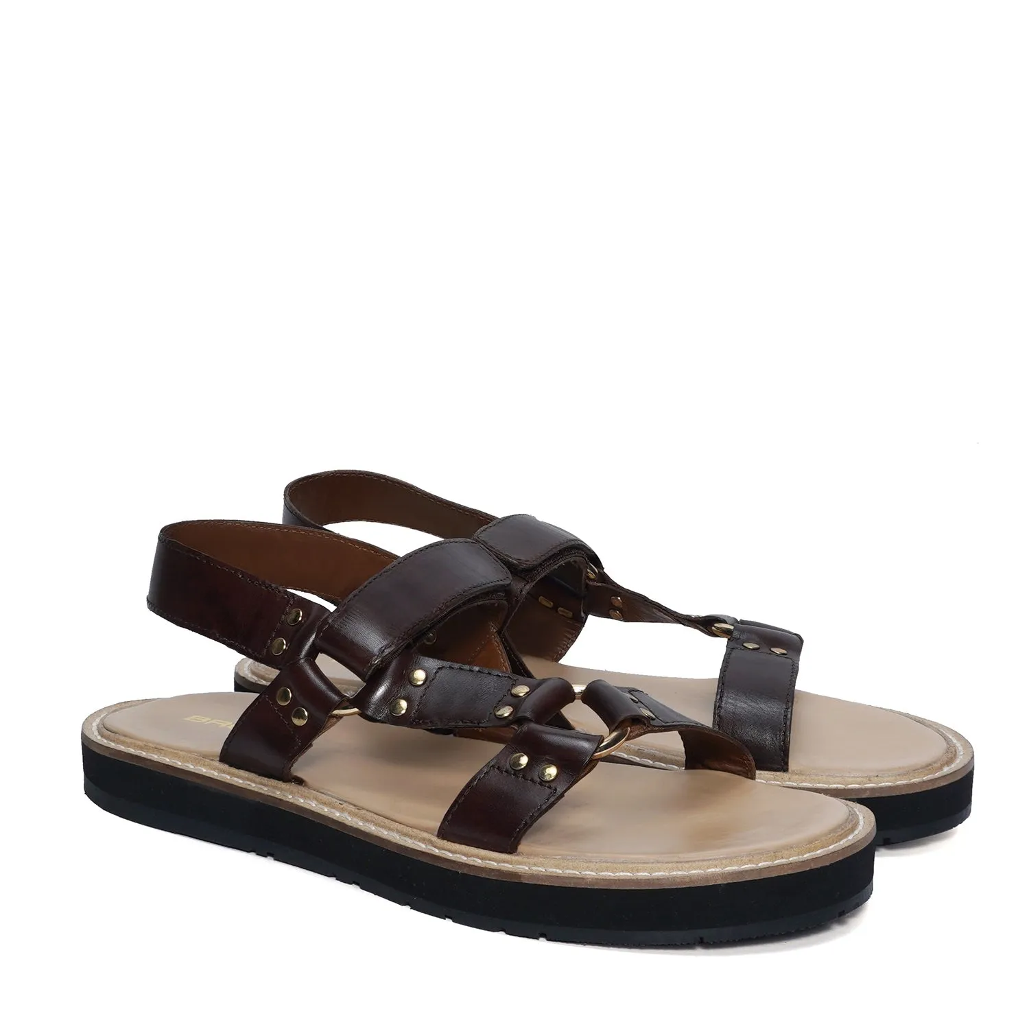 Men's Casual Sandals in Dark Brown Genuine Leather