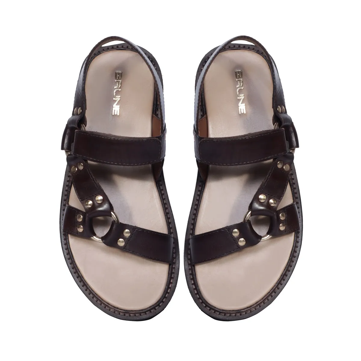 Men's Casual Sandals in Dark Brown Genuine Leather