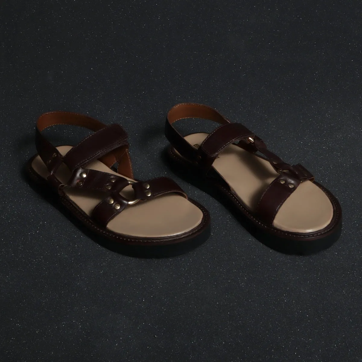 Men's Casual Sandals in Dark Brown Genuine Leather