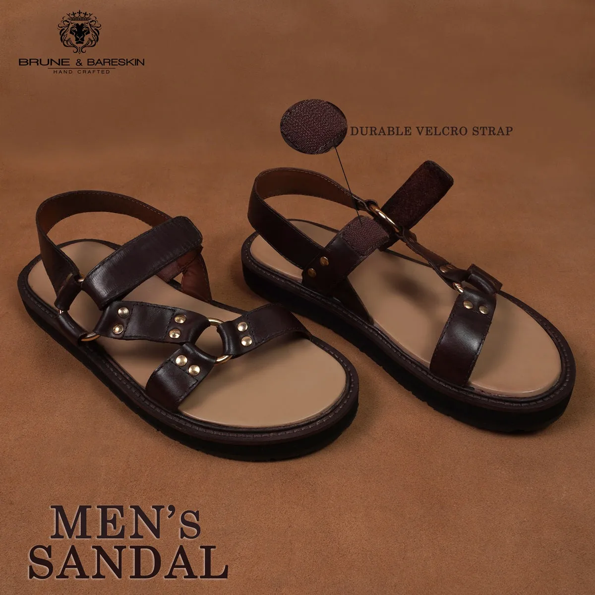 Men's Casual Sandals in Dark Brown Genuine Leather