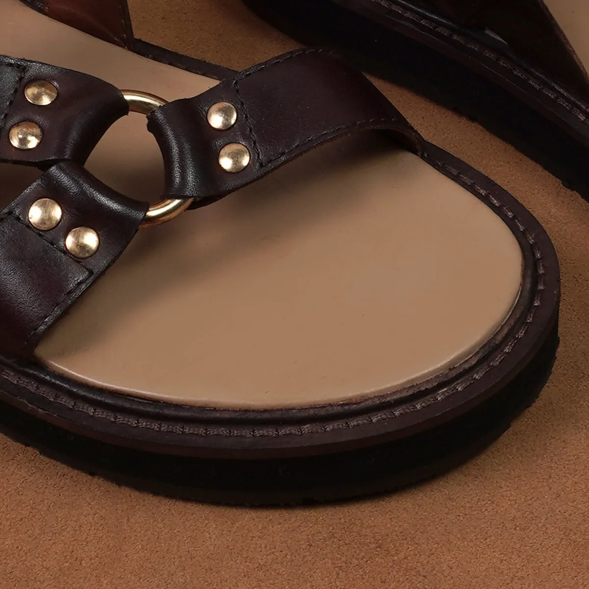 Men's Casual Sandals in Dark Brown Genuine Leather