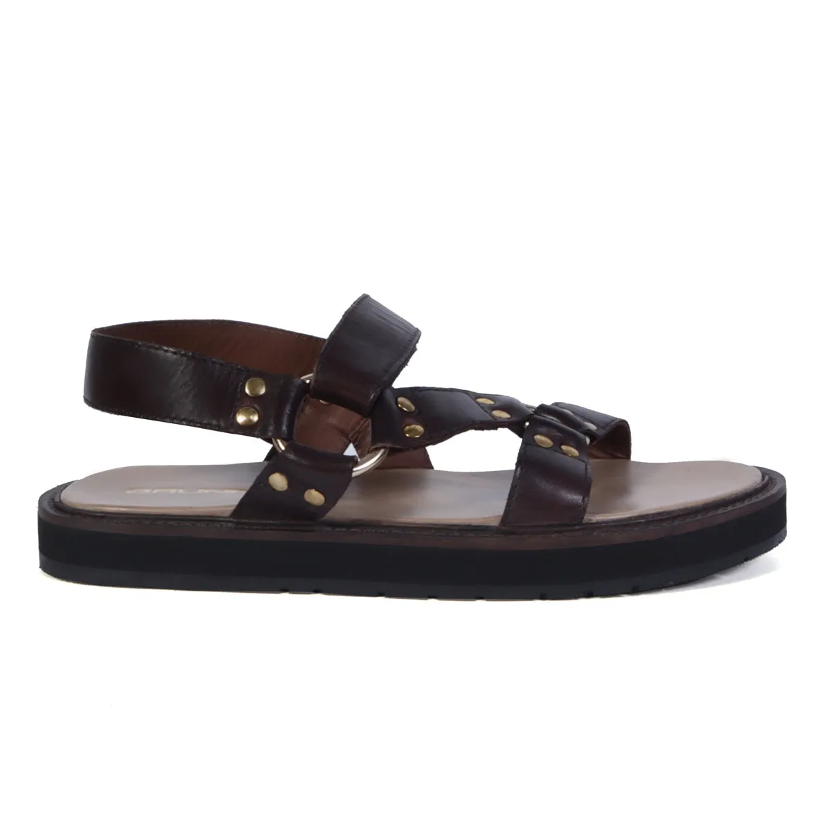 Men's Casual Sandals in Dark Brown Genuine Leather